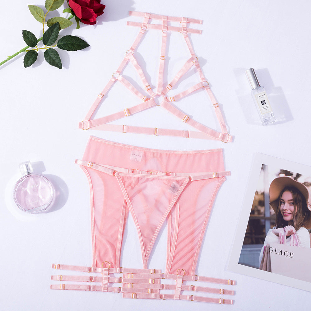 Sensual Hollow Bra Lingerie Set in Light Pink Harter Details