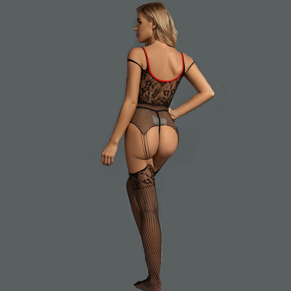 Wholesale Sexy Suspender Bodystocking with Off-the-Shoulder Back Show