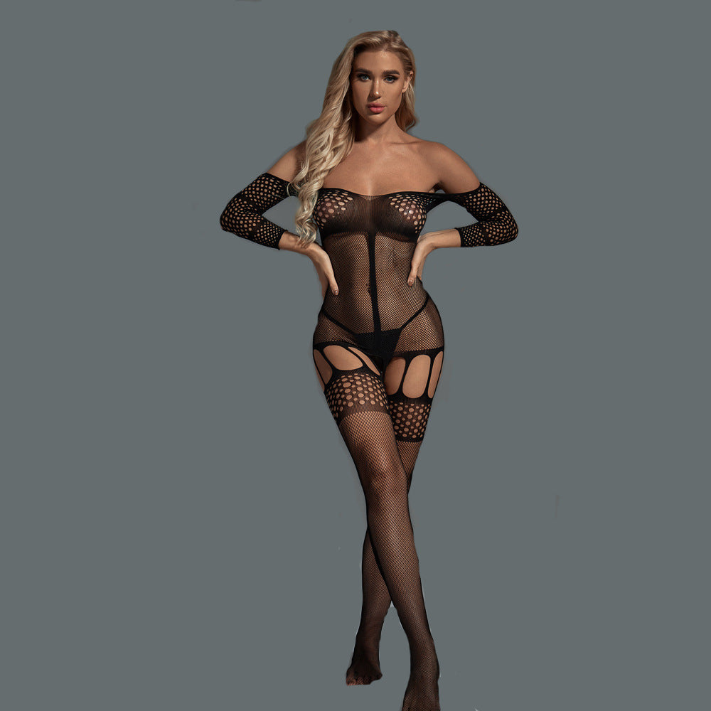 Wholesale Sheer Bodystocking with Off-the-Shoulder Design